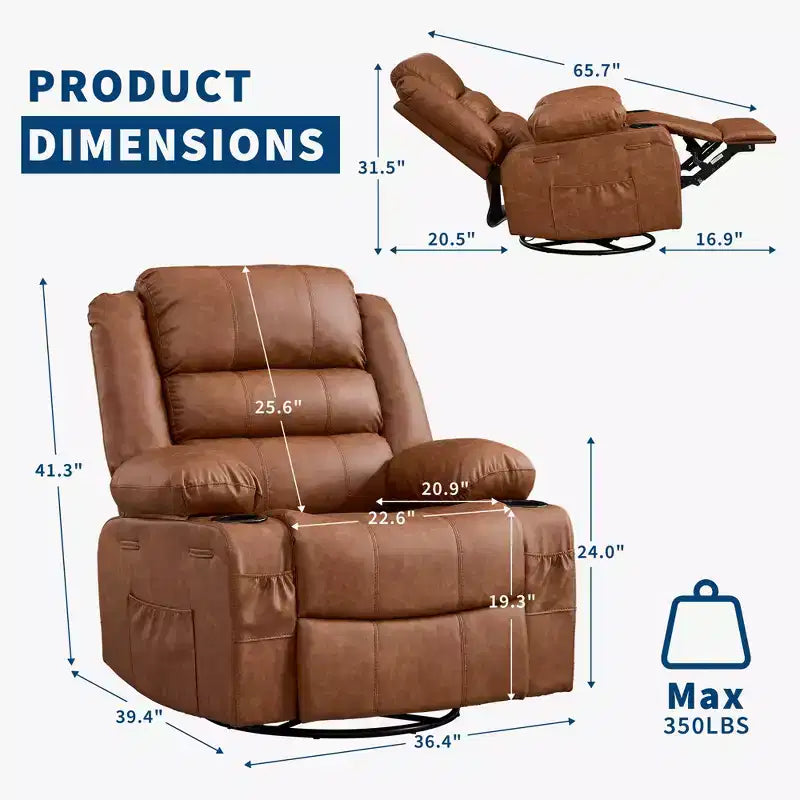 Fauteuil relax pivotant manuel à 360°, canapé planeur avec porte-gobelets et poches, fauteuil confortable pour la chambre de bébé, le salon et la chambre à coucher