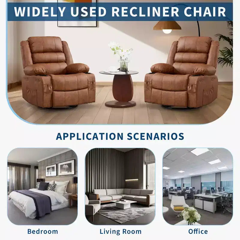 Fauteuil relax pivotant manuel à 360°, canapé planeur avec porte-gobelets et poches, fauteuil confortable pour la chambre de bébé, le salon et la chambre à coucher