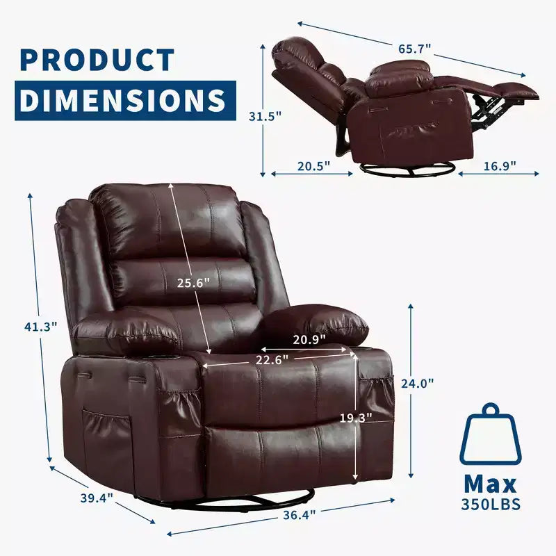 Fauteuil relax pivotant manuel à 360°, canapé planeur avec porte-gobelets et poches, fauteuil confortable pour la chambre de bébé, le salon et la chambre à coucher
