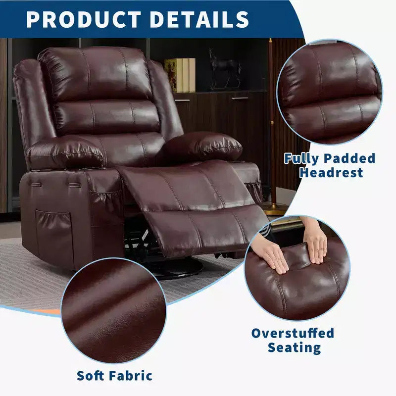 Fauteuil relax pivotant manuel à 360°, canapé planeur avec porte-gobelets et poches, fauteuil confortable pour la chambre de bébé, le salon et la chambre à coucher