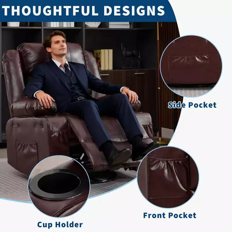 Fauteuil relax pivotant manuel à 360°, canapé planeur avec porte-gobelets et poches, fauteuil confortable pour la chambre de bébé, le salon et la chambre à coucher