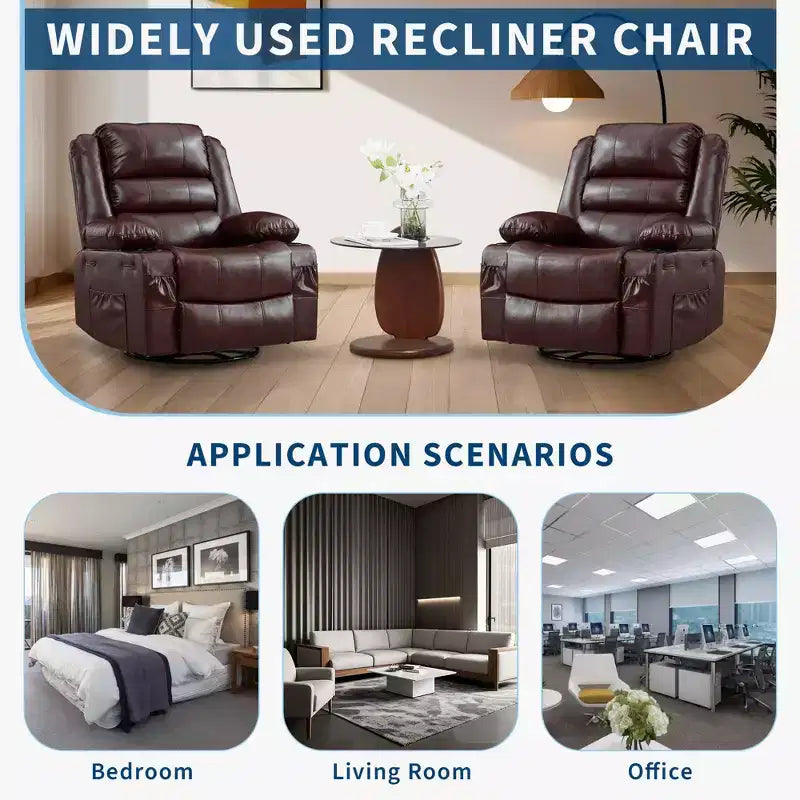 Fauteuil relax pivotant manuel à 360°, canapé planeur avec porte-gobelets et poches, fauteuil confortable pour la chambre de bébé, le salon et la chambre à coucher