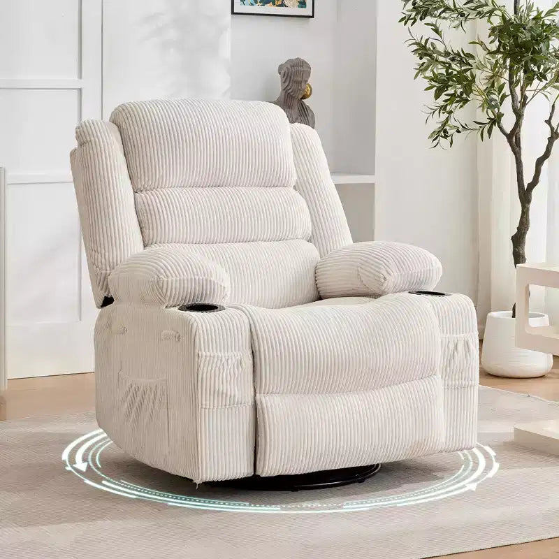 360 Swivel Manual Recliner Rocker Chair, Glider Sofa with Cup Holders & Pockets, Comfortable Lounge Chair for Nursery, Living Room & Bedroom