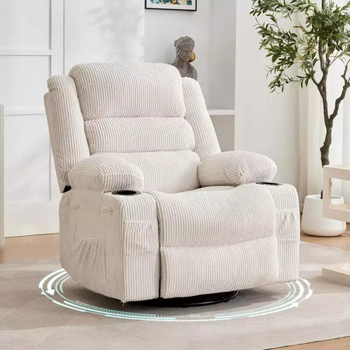 360 Swivel Manual Recliner Rocker Chair, Glider Sofa with Cup Holders & Pockets, Comfortable Lounge Chair for Nursery, Living Room & Bedroom