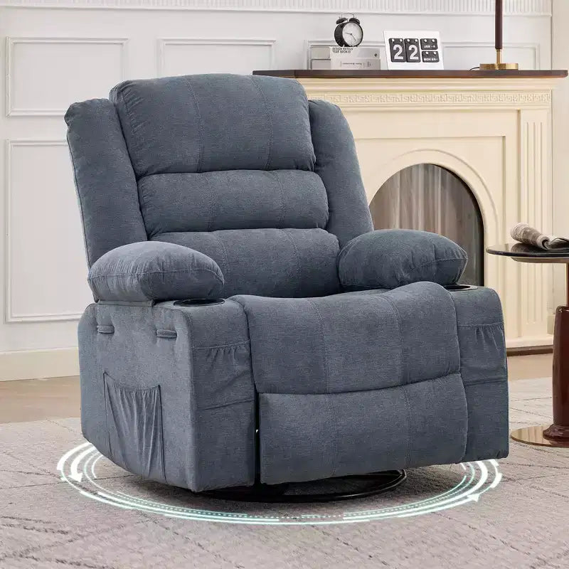 Fauteuil relax pivotant manuel à 360°, canapé planeur avec porte-gobelets et poches, fauteuil confortable pour la chambre de bébé, le salon et la chambre à coucher