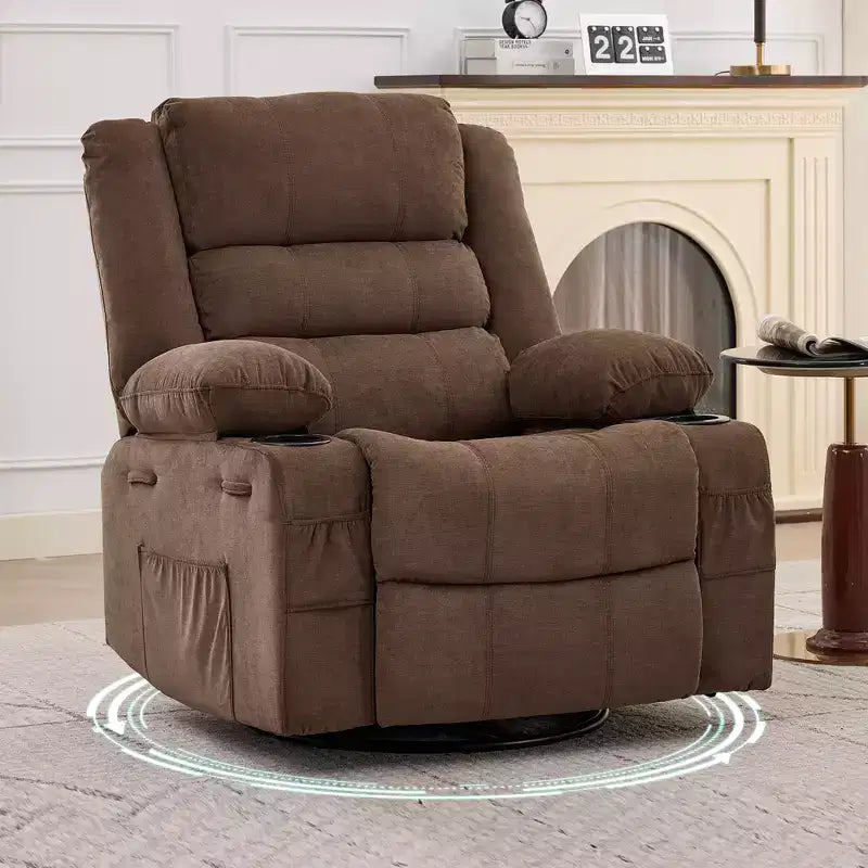 Fauteuil relax pivotant manuel à 360°, canapé planeur avec porte-gobelets et poches, fauteuil confortable pour la chambre de bébé, le salon et la chambre à coucher