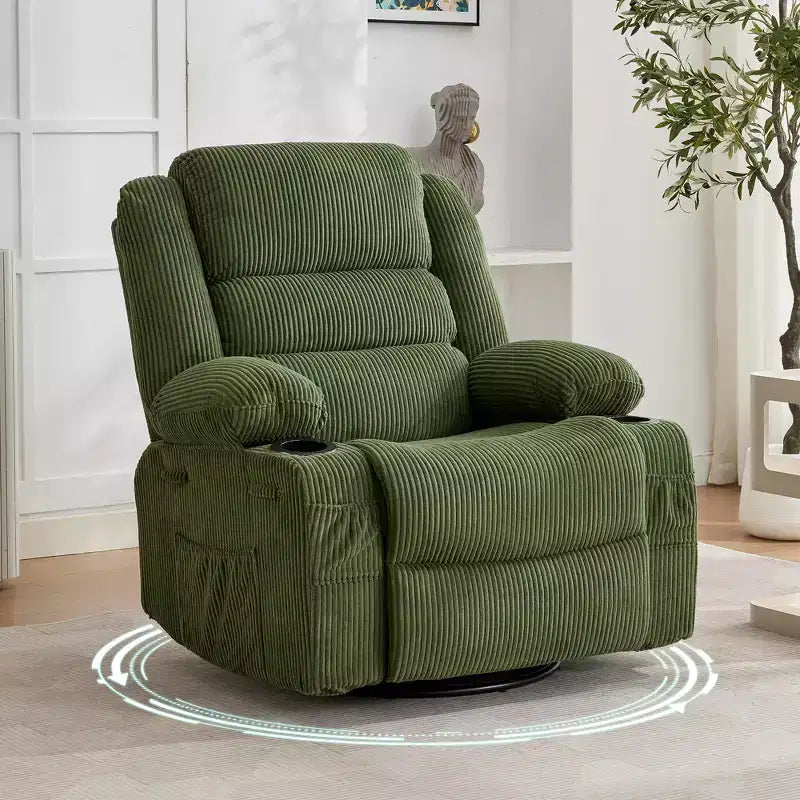 Fauteuil relax pivotant manuel à 360°, canapé planeur avec porte-gobelets et poches, fauteuil confortable pour la chambre de bébé, le salon et la chambre à coucher