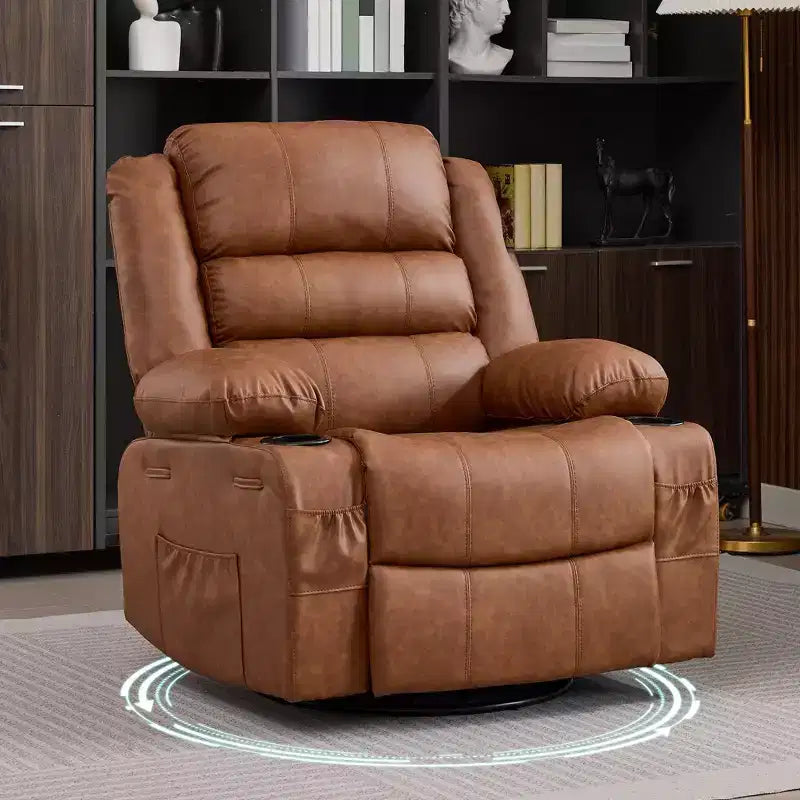 Fauteuil relax pivotant manuel à 360°, canapé planeur avec porte-gobelets et poches, fauteuil confortable pour la chambre de bébé, le salon et la chambre à coucher