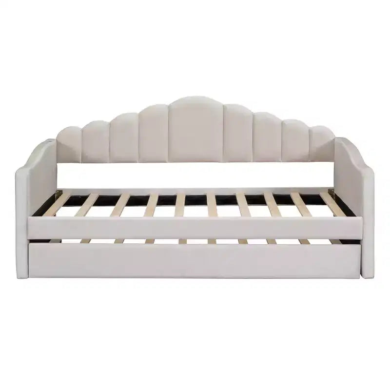 Lit de repos jumeau en velours capitonné avec lit gigogne et ports de charge