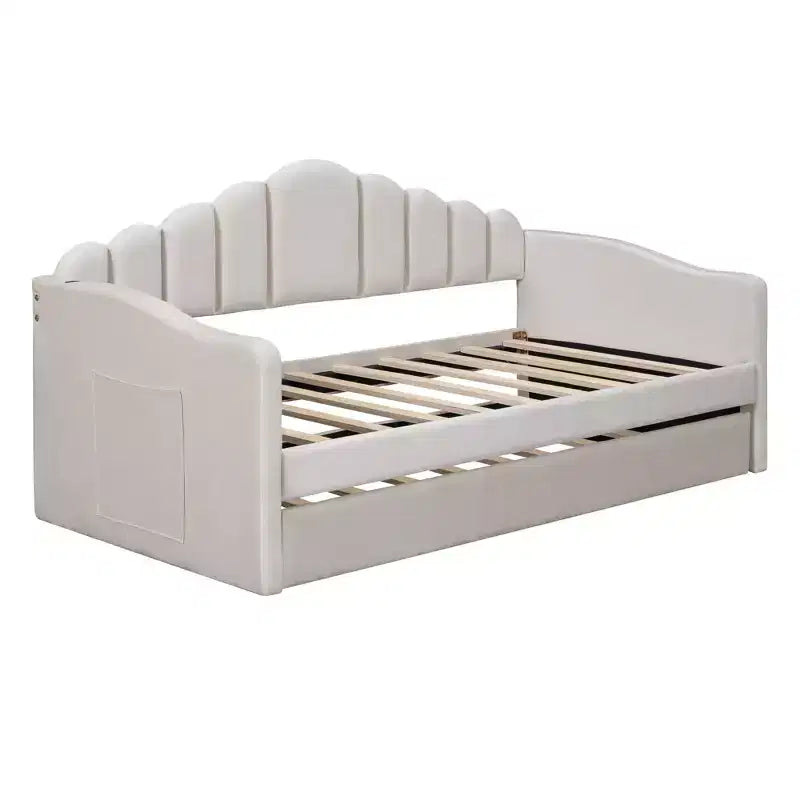Lit de repos jumeau en velours capitonné avec lit gigogne et ports de charge