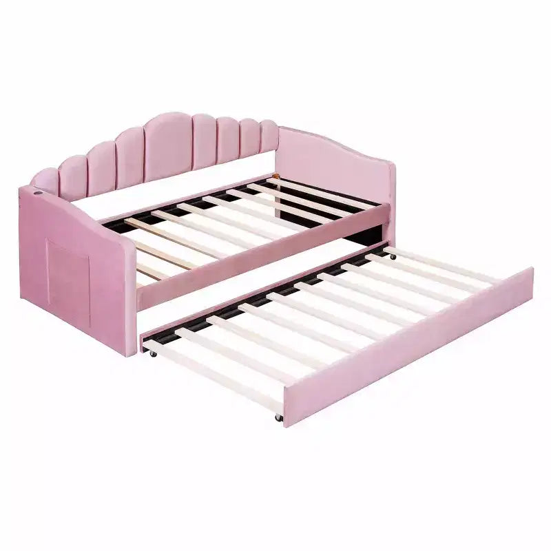 Lit de repos jumeau en velours capitonné avec lit gigogne et ports de charge
