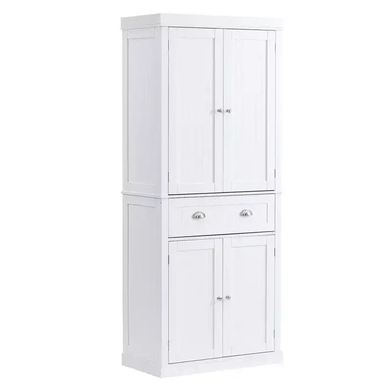 VIYET 72 Kitchen Pantry Storage Cabinet, Freestanding Utility Cabinet with Doors, Drawer & 3 Adjustable Shelves, White for Home Use