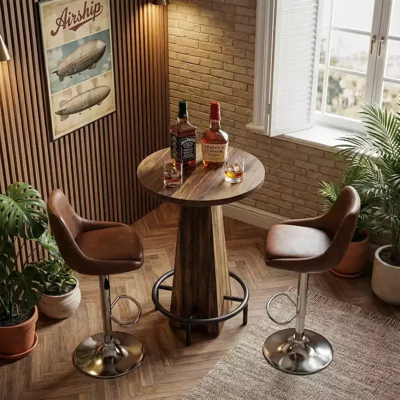 Table de cocktail ronde, table moderne rustique peu encombrante pour bar à domicile et salon de bureau, conception stable anti-oscillation