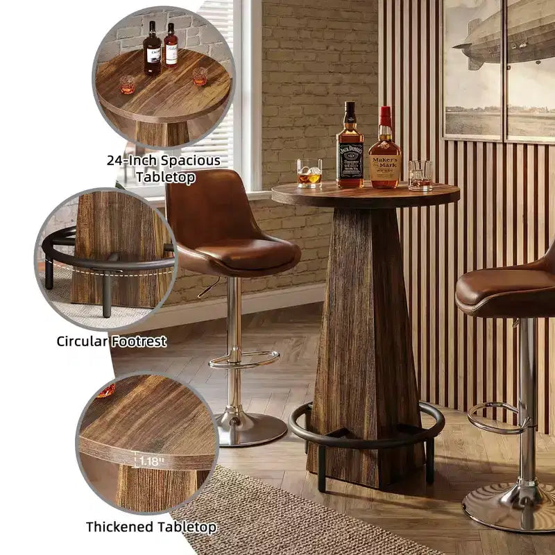 Table de cocktail ronde, table moderne rustique peu encombrante pour bar à domicile et salon de bureau, conception stable anti-oscillation