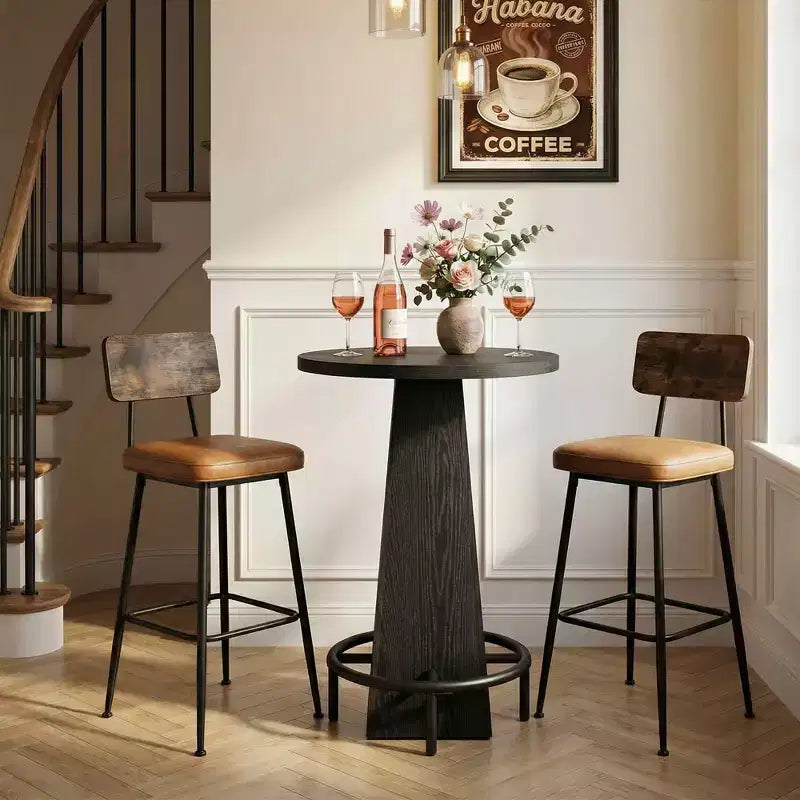 Table de cocktail ronde, table moderne rustique peu encombrante pour bar à domicile et salon de bureau, conception stable anti-oscillation