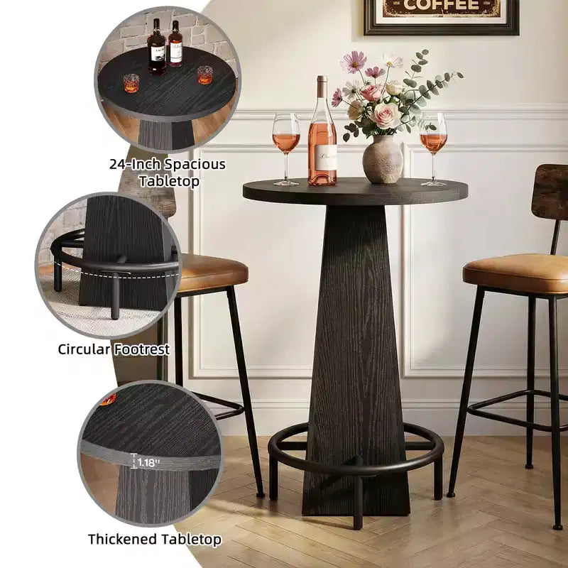 Table de cocktail ronde, table moderne rustique peu encombrante pour bar à domicile et salon de bureau, conception stable anti-oscillation