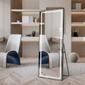 Miroir LED vertical pleine longueur avec support, autoportant ou mural, miroir de courtoisie moderne pour chambre et dressing.