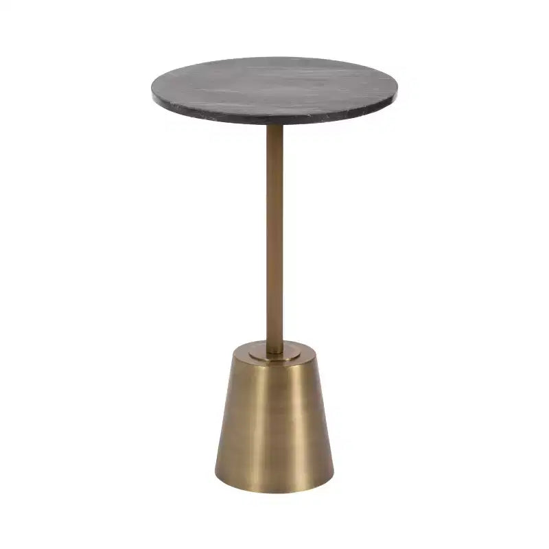 Kate and Laurel Tira Round Marble and Metal Side Table, Black, 14x14x24