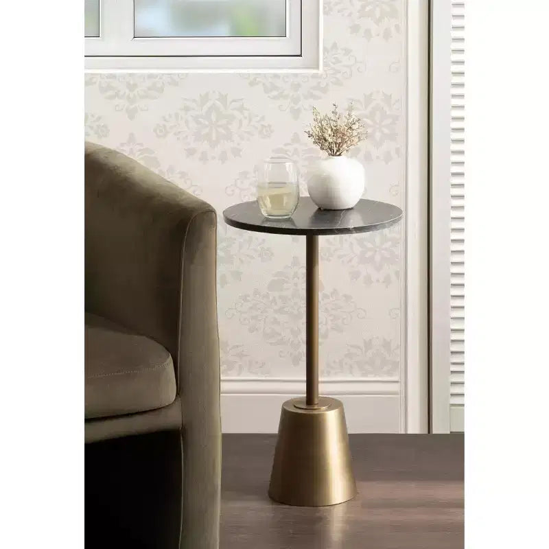 Table d'appoint ronde en marbre et métal, noire, 14x14x24