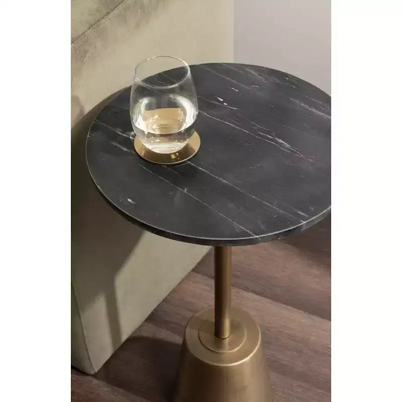 Table d'appoint ronde en marbre et métal, noire, 14x14x24