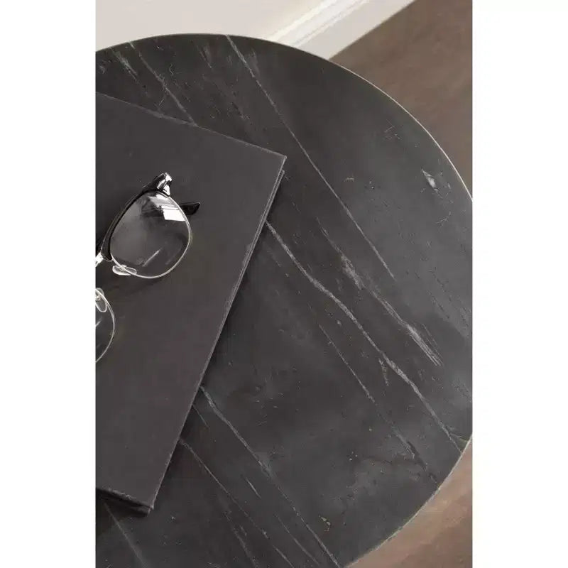 Table d'appoint ronde en marbre et métal, noire, 14x14x24