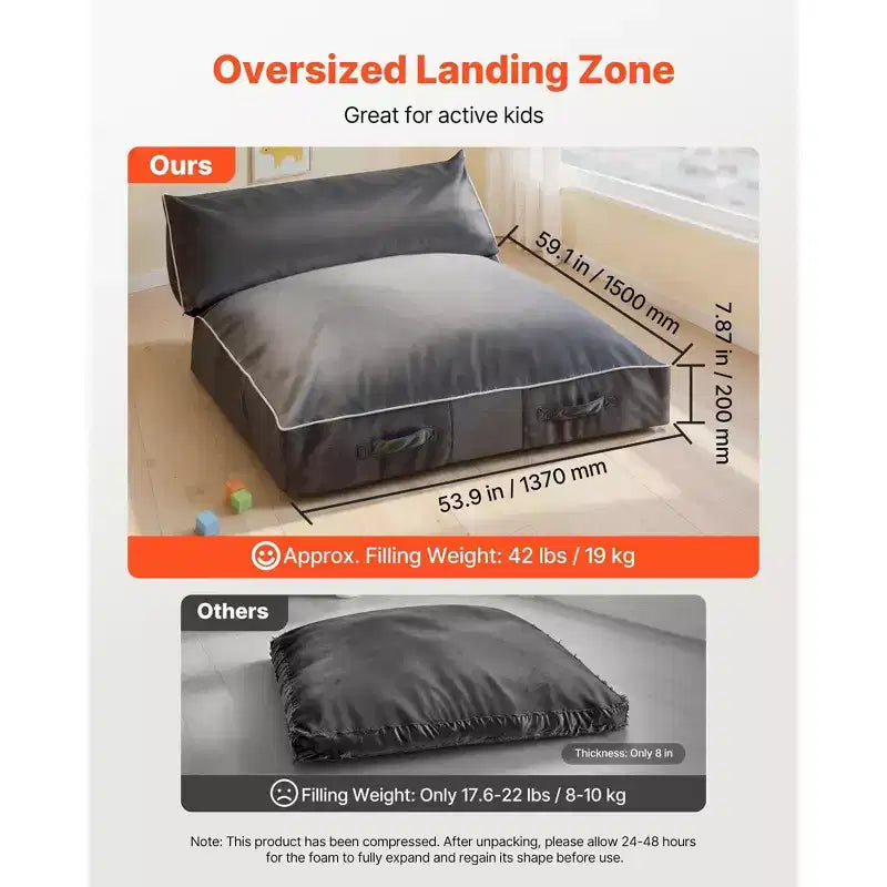 Crash Pad 5 x 4,5 pieds Tapis de réception sensoriel pour enfants avec blocs en mousse et housse lavable Grande zone d'atterrissage en mousse souple