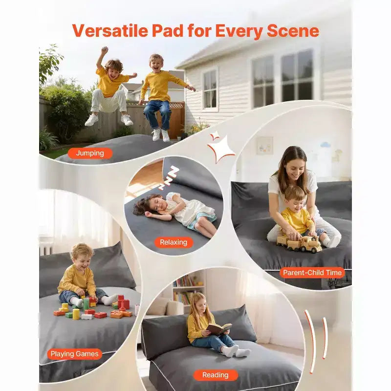 Crash Pad 5 x 4,5 pieds Tapis de réception sensoriel pour enfants avec blocs en mousse et housse lavable Grande zone d'atterrissage en mousse souple