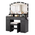 Vanity Desk Table Set with Lighted Mirror, Makeup Table with 3 Drawers & Power Strip for Girls Women
