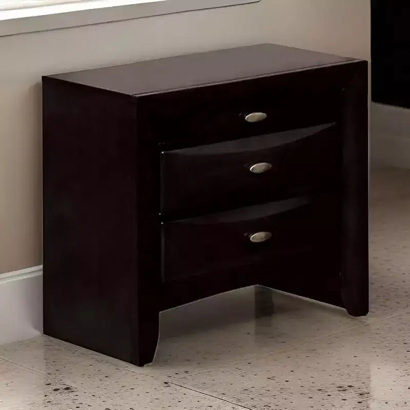 Royal Hampton Simo Nightstand, Spacious Top, Metal Knobs, 3 Drawers, Black Solid Wood