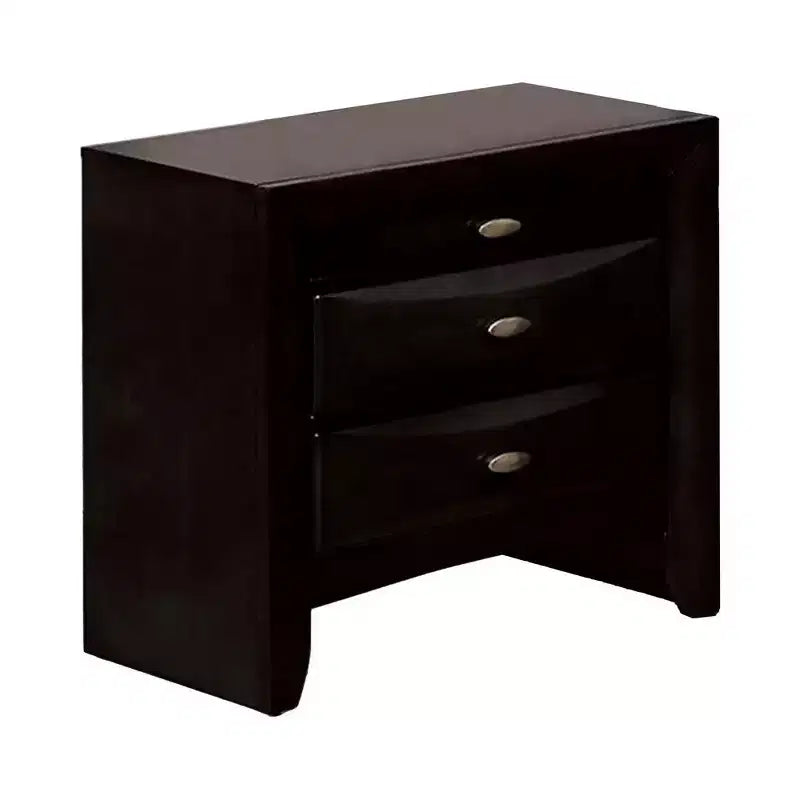 Table de chevet, plateau spacieux, poignées en métal, 3 tiroirs, bois massif noir
