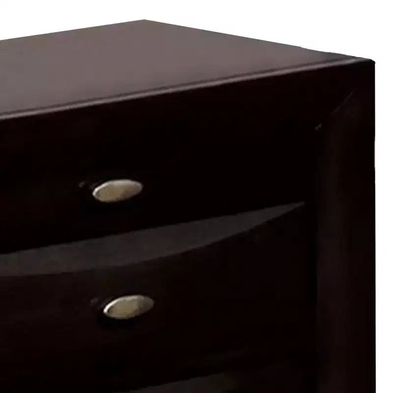 Table de chevet, plateau spacieux, poignées en métal, 3 tiroirs, bois massif noir
