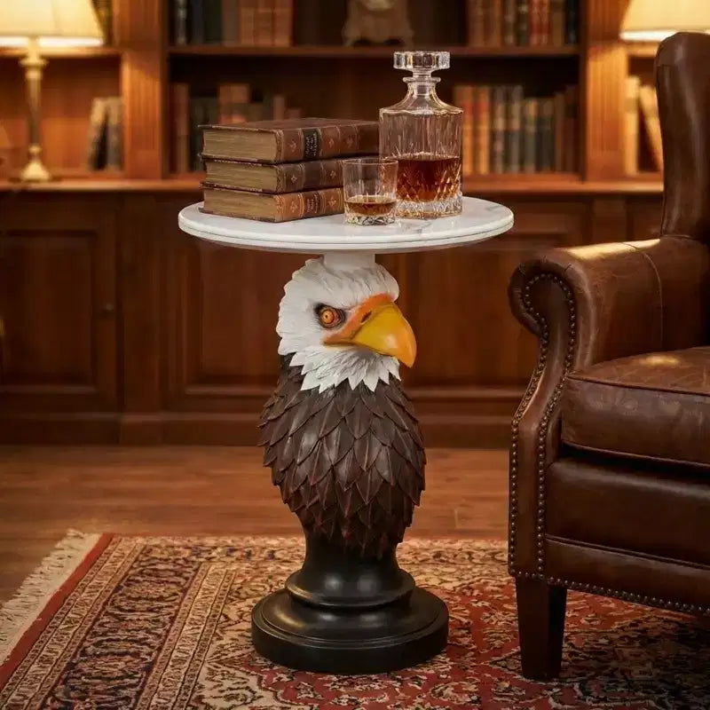Eagle Head Accent Table, Animal Statue End Table for Living Room Home Decor