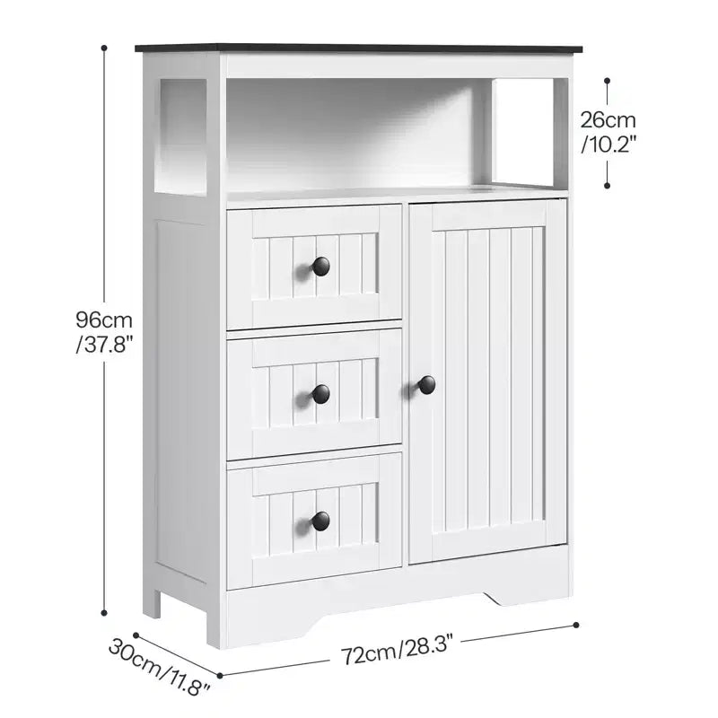 Meuble de rangement de salle de bain sur pied avec 3 tiroirs et étagère réglable