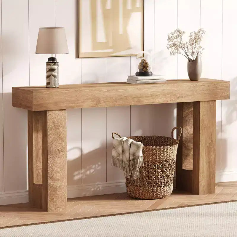 Console Table 63 Inch for Entryway, Sofa Table Narrow Farmhouse Wood Hallway Table for Living Room, Natural