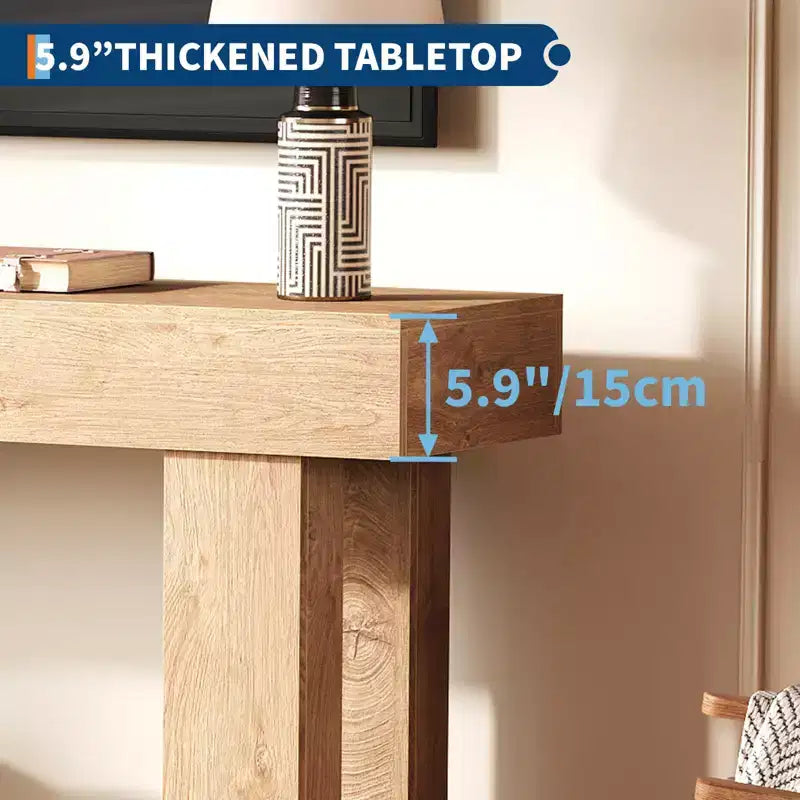 Console de 160 cm pour entrée, table de canapé étroite de style ferme en bois pour salon, Naturel