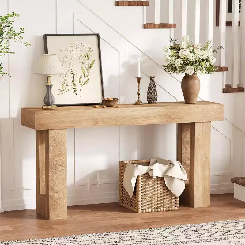 Console de 160 cm pour entrée, table de canapé étroite de style ferme en bois pour salon, Naturel