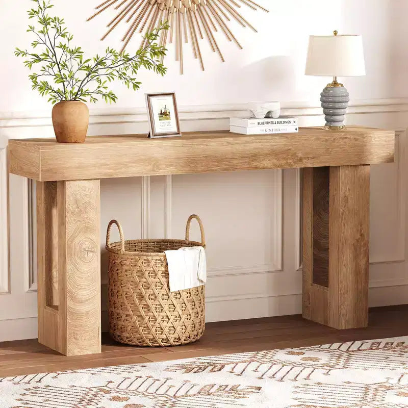 Console de 160 cm pour entrée, table de canapé étroite de style ferme en bois pour salon, Naturel