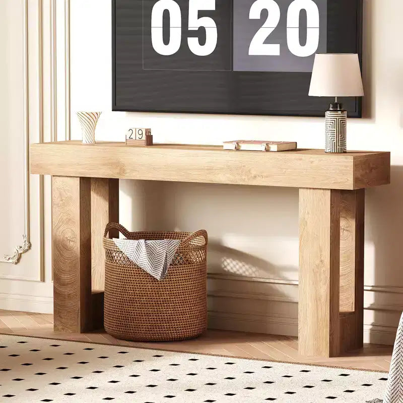 Console de 160 cm pour entrée, table de canapé étroite de style ferme en bois pour salon, Naturel