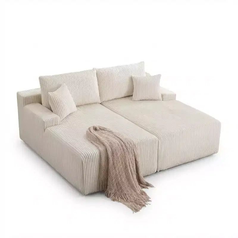 Modern Corduroy Sectional Sofa Bed, Couches with 4 Pillows Deep Seat Chaise Lounge, Apartment Condo Living Room