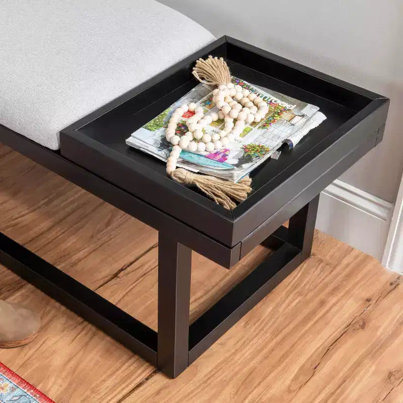 Banc moderne avec plateau et rembourrage Noir/Gris : Rectangulaire, Polyester, Nettoyage des taches, Capacité 136 kg