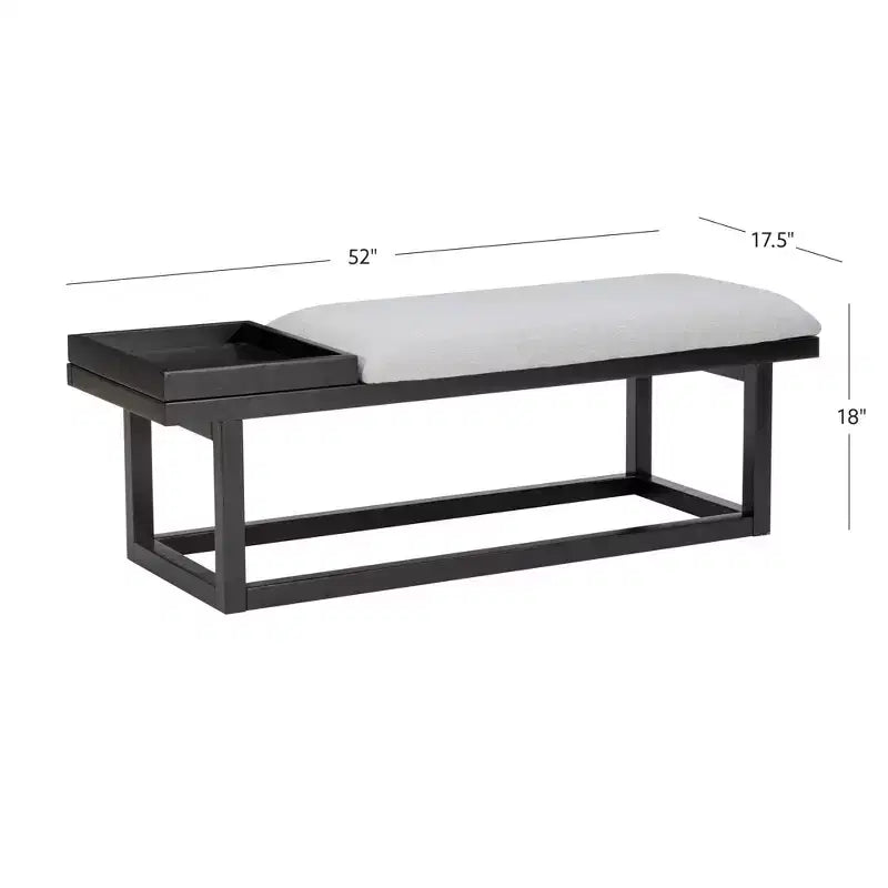 Banc moderne avec plateau et rembourrage Noir/Gris : Rectangulaire, Polyester, Nettoyage des taches, Capacité 136 kg