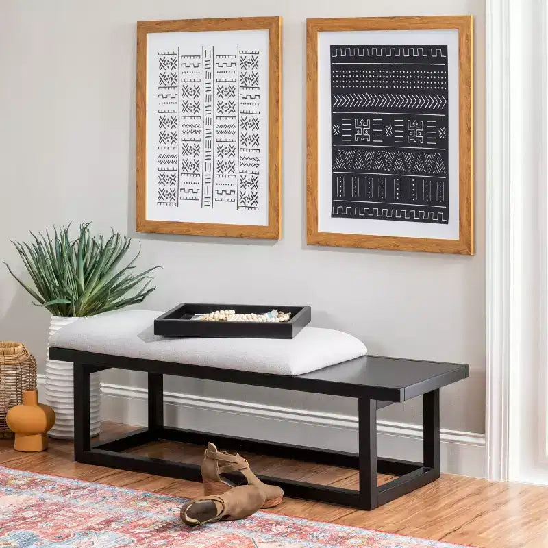 Banc moderne avec plateau et rembourrage Noir/Gris : Rectangulaire, Polyester, Nettoyage des taches, Capacité 136 kg
