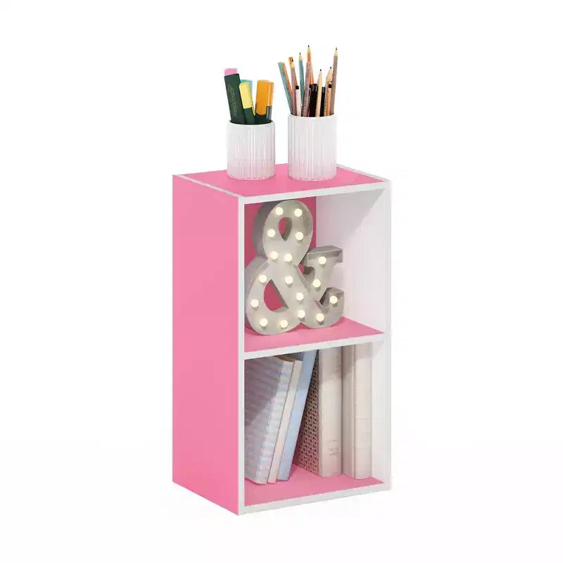 Étagère décorative ouverte à 2 niveaux, table de chevet, table d'appoint de canapé, bibliothèque de rangement, Rose/Blanc