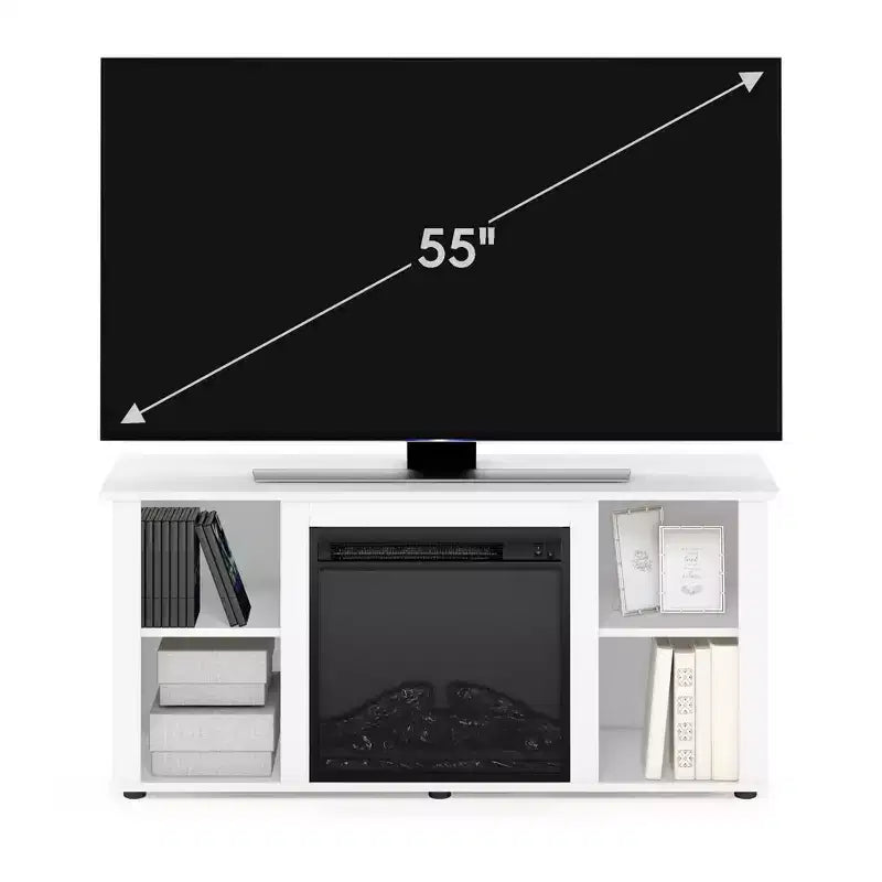 Meuble TV avec cheminée, meuble de rangement pour TV jusqu'à 55 pouces, blanc
