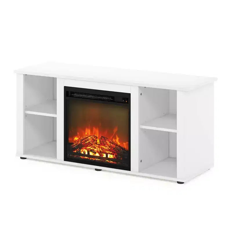 Meuble TV avec cheminée, meuble de rangement pour TV jusqu'à 55 pouces, blanc