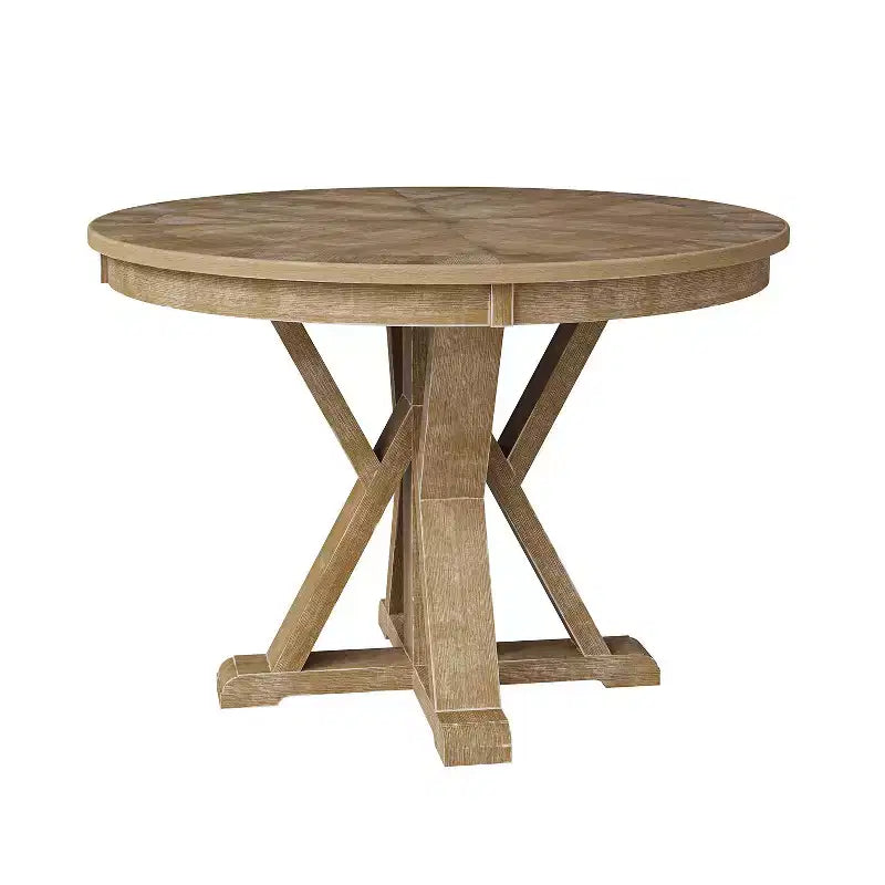 Felipa Rustic Farmhouse Natural Solid Wood Round Cross-buck Base Dining Table for 4|ART OF LIVING DESIGNS-Natural