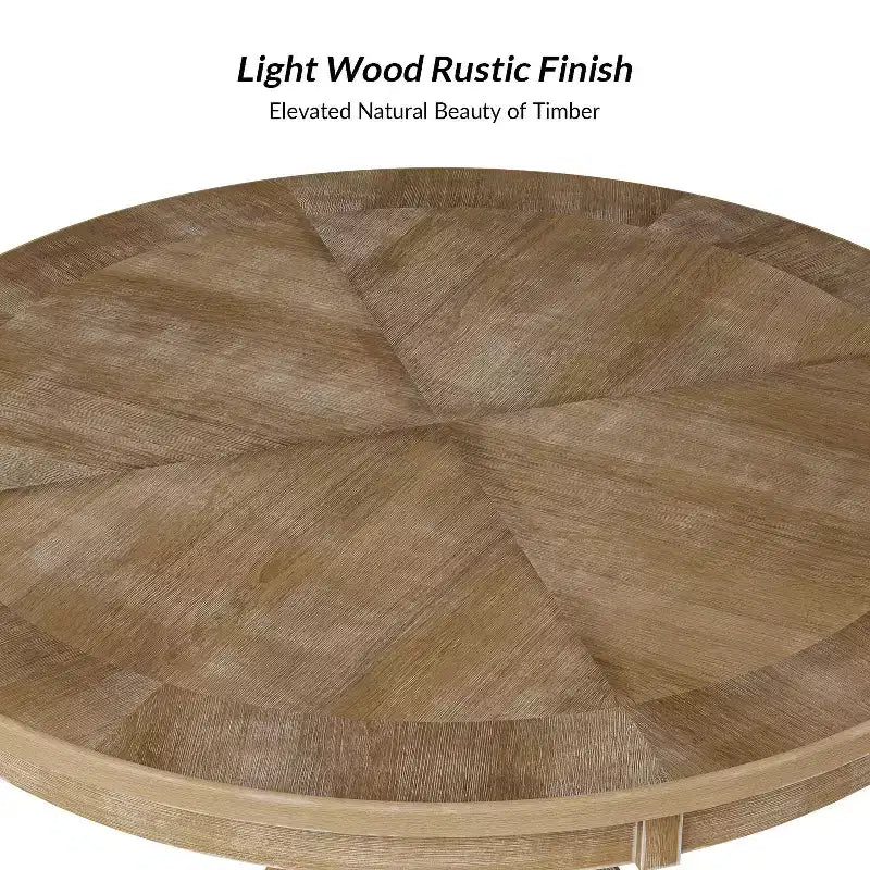 Table à manger ronde rustique en bois massif naturel avec piétement croisé pour 4 personnes