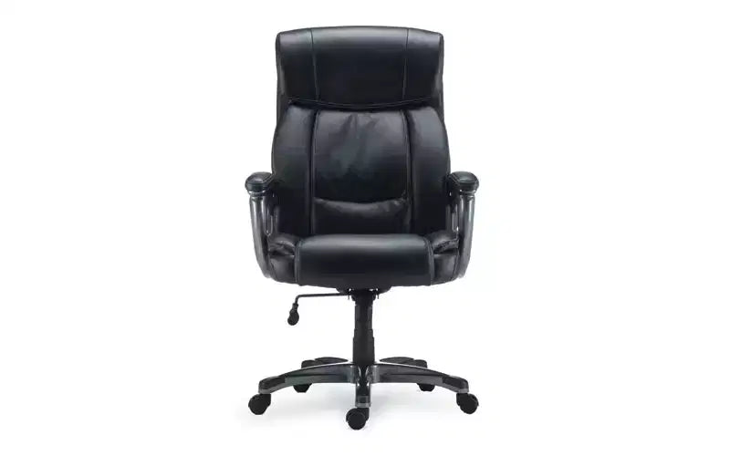 Fauteuil grand et costaud, supporte jusqu'à 180 kg, assise/dossier noirs, piètement noir