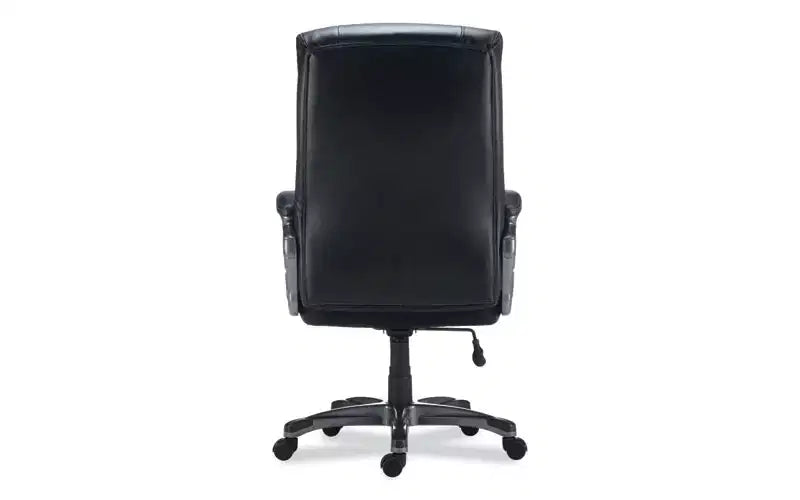 Fauteuil grand et costaud, supporte jusqu'à 180 kg, assise/dossier noirs, piètement noir