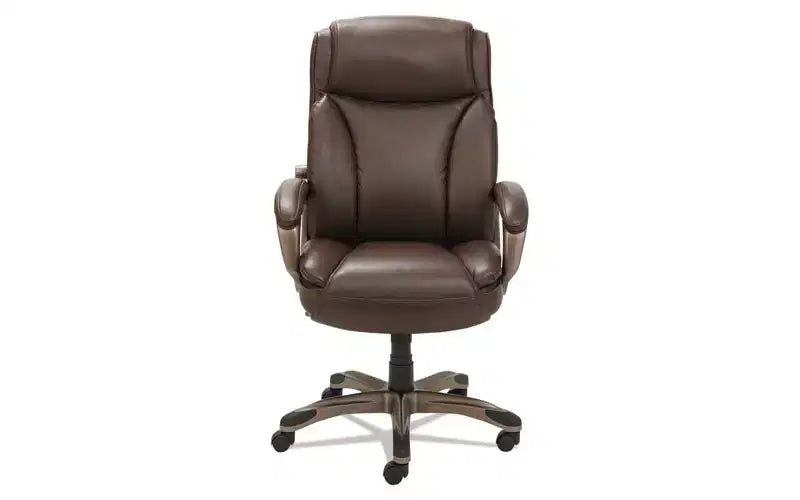 Chaise de direction à dossier haut en cuir reconstitué, supporte jusqu'à 125 kg, assise/dossier marron, piètement bronze